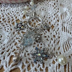 N211 Silver Charm Necklace with Blue Accents